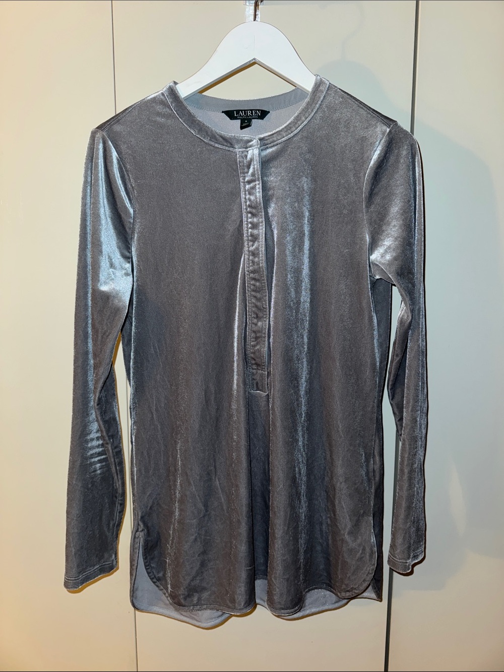 Lauren Ralph Lauren Silver Velvet Long Sleeve Tee